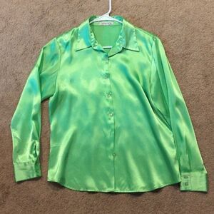 Lime green silky button down